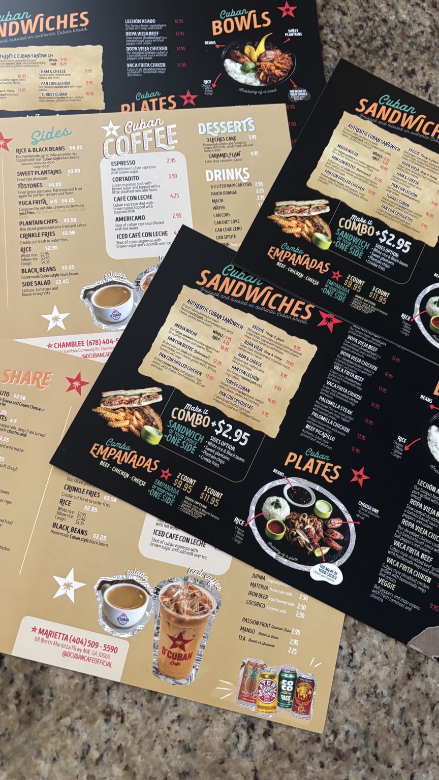Professionally printed D’Cuban Café menus